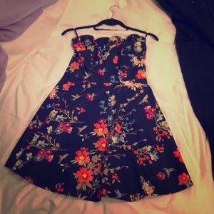 Floral and black strapless EXPESS mini dress!